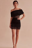Off the Shoulder Black Lace Bodycon Mini Dress