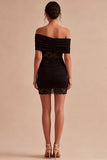 Off the Shoulder Black Lace Bodycon Mini Dress