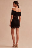 Off the Shoulder Black Lace Bodycon Mini Dress