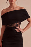 Off the Shoulder Black Lace Bodycon Mini Dress