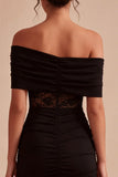 Off the Shoulder Black Lace Bodycon Mini Dress