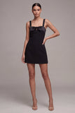 Black Bodycon Satin Mini Dress with Bow