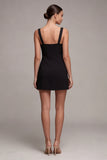 Black Bodycon Satin Mini Dress with Bow
