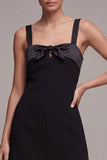 Black Bodycon Satin Mini Dress with Bow