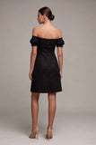 Off the Shoulder A Line Little Black Dress with Flounces