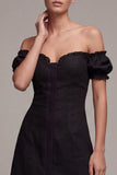 Off the Shoulder A Line Little Black Dress with Flounces