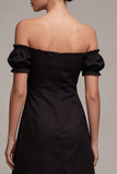 Off the Shoulder A Line Little Black Dress with Flounces