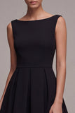 Simple A Line Boat Neck Little Black Dress