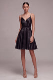 Spaghetti Straps Ruched A Line Little Black Dress