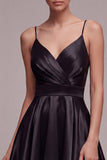 Spaghetti Straps Ruched A Line Little Black Dress