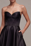 Strapless Corset A Line Little Black Dress with Pockets