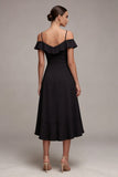 Cold Shoulder A Line High Low Little Black Dress with Ruffles