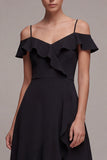 Cold Shoulder A Line High Low Little Black Dress with Ruffles