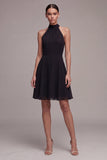 Simple High Neck A Line Little Black Dress