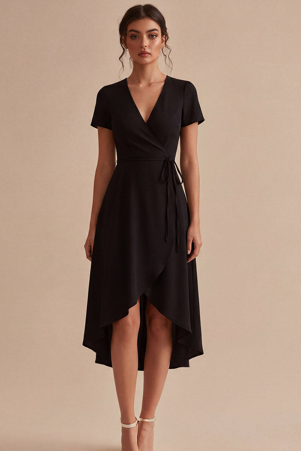 Zapaka Women High Low Little Black Dress with Pockets V-Neck Short
