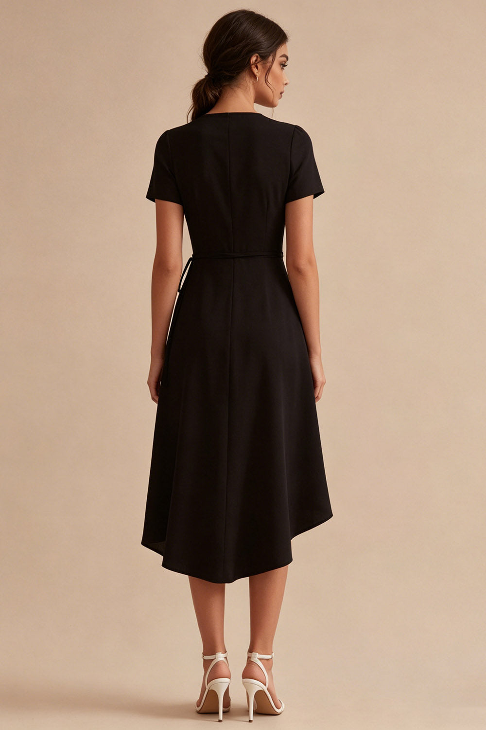 Zapaka Women High Low Little Black Dress with Pockets V-Neck Short