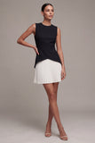 Round Neck Black and White A Line Cocktail Dress with Pleats
