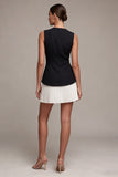 Round Neck Black and White A Line Cocktail Dress with Pleats