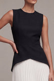 Round Neck Black and White A Line Cocktail Dress with Pleats