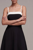 Black A Line Square Neck Semi Formal Dress