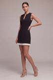 Simple Black Tight V Neck Cocktail Dress with Pleats