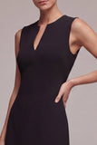 Simple Black Tight V Neck Cocktail Dress with Pleats