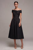 Black Ruched Long A Line Off the Shoulder Formal Dress