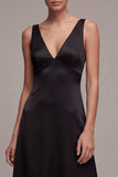 Black A Line Satin Long V-Neck Formal Dress