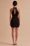 Keyhole Round Neck Ruched Tight Little Black Dress