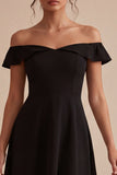 High Low A Line Off the Shoulder Little Black Dress