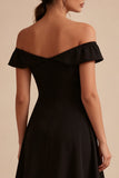 High Low A Line Off the Shoulder Little Black Dress