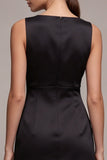 Keyhole Satin Boat Neck Tight Little Black Dress
