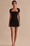 Short Sleeves Mesh Tight Little Black Dress