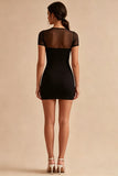 Short Sleeves Mesh Tight Little Black Dress