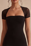 Short Sleeves Mesh Tight Little Black Dress