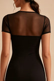 Short Sleeves Mesh Tight Little Black Dress