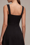Black Square Neck A Line Midi Formal Dress with Slit