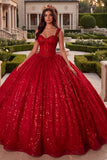 Ball Gown Corset Red Sequin Quinceanera Dress