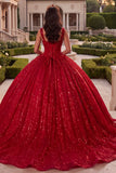Ball Gown Corset Red Sequin Quinceanera Dress