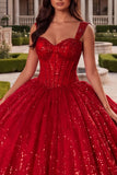 Ball Gown Corset Red Sequin Quinceanera Dress