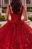 Ball Gown Corset Red Sequin Quinceanera Dress