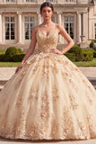 Ball Gown Corset Champagne Quinceanera Dress with 3D Flowers