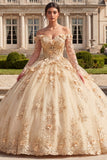 Corset Champagne Off The Shoulder Ball Gown Quinceanera Dress with 3D Flowers