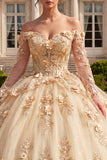 Corset Champagne Off The Shoulder Ball Gown Quinceanera Dress with 3D Flowers