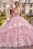 Ball Gown Strapless Corset Pink Floral Quinceanera Dress
