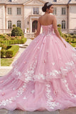 Ball Gown Strapless Corset Pink Floral Quinceanera Dress