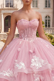 Ball Gown Strapless Corset Pink Floral Quinceanera Dress