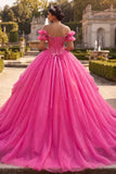 Fuchsia Off the Shoulder Beaded Ball Gown Quinceanera Dress