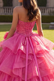Halter Fuchsia Ruffled Ball-Gown Quinceanera Dress with Bow