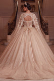 Champagne V-Neck Corset Ball-Gown Quinceanera Dress with Cape Sleeves